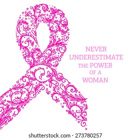 Breast cancer awareness pink ribbon on white background, symbol of the fight against  in a pencil style. Vector illustration. 