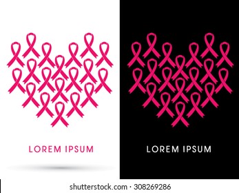 Breast Cancer Awareness, Pink Ribbon, In Heart Shape, Graphic Vector