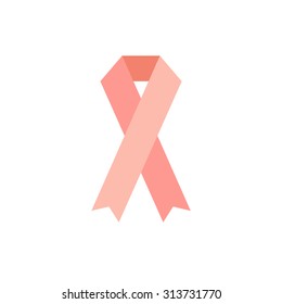 Breast cancer awareness pink ribbon in flat style. Vector illustration.