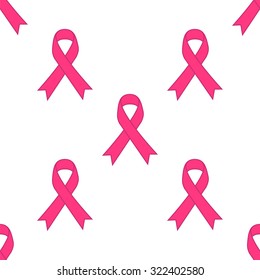 Breast cancer awareness pink ribbon seamless pattern isolated on white background. Vector illustration EPS10