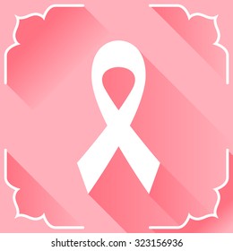 Breast cancer awareness pink ribbon in flat style. Vector illustration.