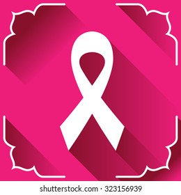 Breast cancer awareness pink ribbon in flat style. Vector illustration.