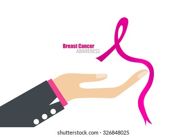 Breast cancer awareness pink ribbon. Vector Illustration.