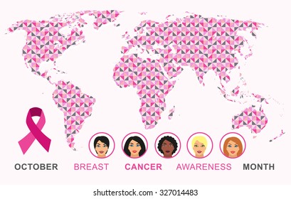 Breast cancer awareness pink ribbon and map design. 