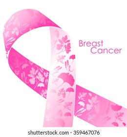 Breast cancer awareness pink ribbon concept herb shape Antioxidants on white background.