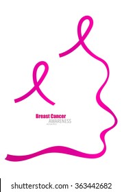 Breast cancer awareness pink ribbon. Vector Illustration.