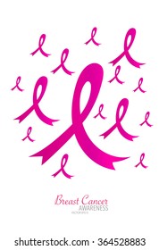 Breast cancer awareness pink ribbon. Vector Illustration.