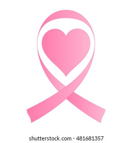 Breast cancer awareness pink ribbon on white background.