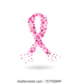 Breast cancer awareness pink ribbon made of pink daisy flowers. Vector illustration. Isolated on white background