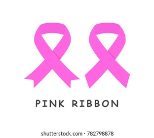 Breast cancer awareness pink ribbon on white background vector illustration.