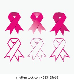 Breast Cancer Awareness pink ribbons icons set on white background