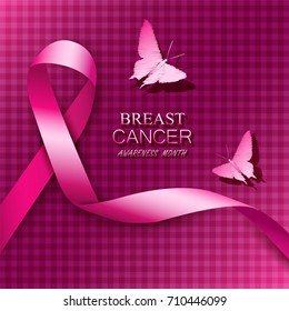 Breast cancer awareness pink ribbons. Vector illustration.