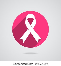 Breast Cancer Awareness Pink Single Ribbon Isolated On White Background. Icon Button Logo. Vector Illustration EPS 10