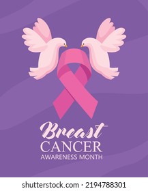 breast cancer awareness postcard with doves