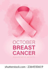 Breast cancer awareness poster background with pink ribbon and copy space for text, vector illustration  