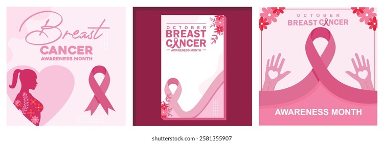 Breast cancer awareness poster with pink ribbon and text. Promote the importance of health awareness and highlight the importance of early detection during breast cancer awareness month.