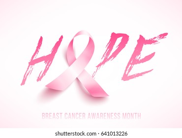 Breast Cancer Awareness poster. Realistic silk ribbon symbol of World October Breast Cancer Awareness Month. Medical Design. Vector illustration.