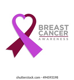 Breast Cancer Awareness Purple  Ribbon. World Breast Cancer Day concept. Vector Illustration. Women healthcare concept