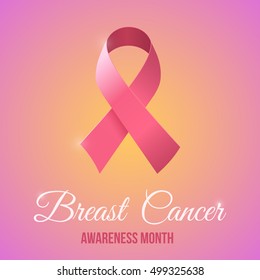 Breast Cancer Awareness .Realistic pink ribbon.Vector illustration.