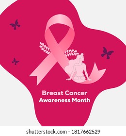 Breast cancer awareness with realistic ribbon Free Vector
