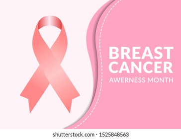 Breast Cancer Awareness Ribbon Background. Realistic pink ribbon Vector illustration EPS 10