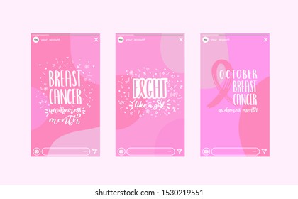 Breast Cancer Awareness Ribbon Background. Vector illustration story banner Breast Cancer. Stroke Pink Ribbon. Vector lettering quote Fight lke a Girl. Stroke Pink Ribbon.