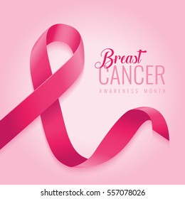 Breast cancer awareness ribbon background. October is month of breast cancer awareness in the world. Pink ribbon. Vector illustration