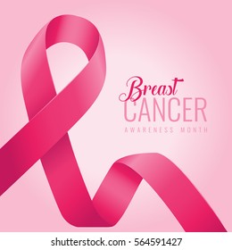 Breast cancer awareness ribbon background. October is month of breast cancer awareness in the world. Pink ribbon. Vector illustration