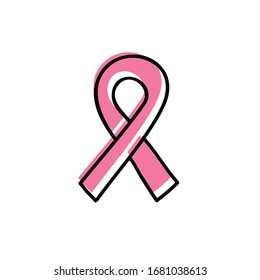 breast cancer awareness ribbon doodle icon, vector illustration
