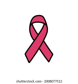 breast cancer awareness ribbon doodle icon, vector illustration