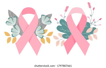 Breast Cancer Awareness Ribbon Flower Flora Stock Vector (Royalty Free ...