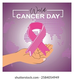 Breast Cancer Awareness Ribbon. Hand holding pink ribbon symbol of fight against breast cancer. Breast cancer awareness world cancer day. Flat vector modern illustration 