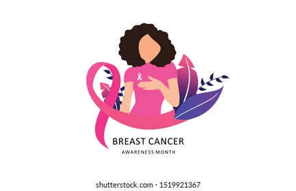 Breast Cancer Awareness With Ribbon And Illustration Logo