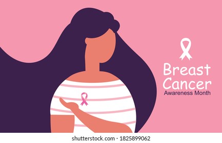 Breast Cancer Awareness With Ribbon And Illustration Logo