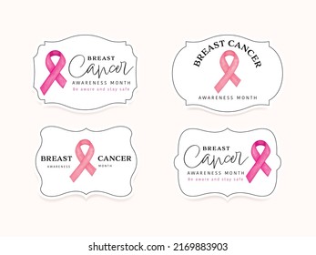 Breast cancer awareness ribbon logo with watercolor stain brush background pink color.