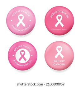 Breast cancer awareness ribbon logo in badges design. pink 3d buttons or badges. 3D illustration vector design.