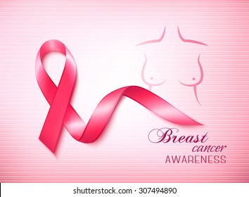 Breast cancer awareness ribbon on a pink background. Vector.