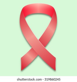 Breast cancer awareness ribbon on gentle green background. Vector illustration