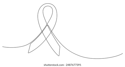 breast cancer awareness ribbon one line drawing continuous minimalism vector. thin line illustration