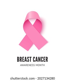 Breast cancer awareness ribbon. Realistic pink awareness ribbon vector illustration isolated on white background