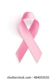 Breast Cancer Awareness Ribbon. Realistic pink ribbon, breast cancer awareness symbol, isolated on white. Vector illustration