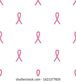 breast cancer awareness ribbon seamless doodle pattern, vector illustration