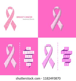 Breast Cancer Awareness Ribbon set medical poster, flyer, banner, text slogan, paper ribbon of flowers pattern pink background