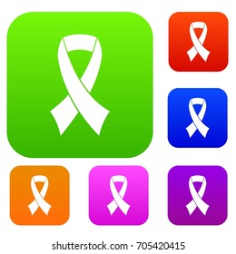 Breast cancer awareness ribbon set icon in different colors isolated vector illustration. Premium collection
