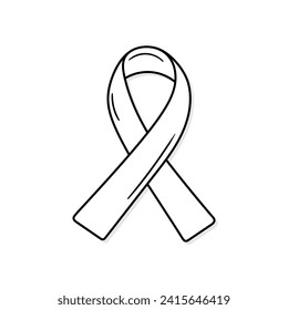 Breast cancer awareness ribbon vector icon in doodle style. Symbol in simple design. Cartoon object hand drawn isolated on white background.