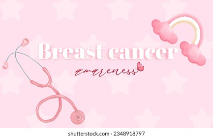 Breast cancer awareness with ribbon in watercolor style.