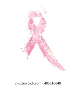 Breast Cancer Awareness Ribbon. Watercolor pink ribbon, breast cancer awareness symbol, isolated on white. Vector illustration