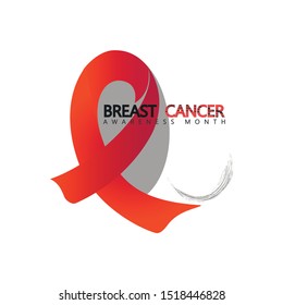 Breast cancer awareness with sign and pink ribbon vector illustration