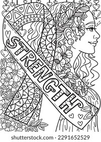 Breast Cancer Awareness Strength Coloring Page 