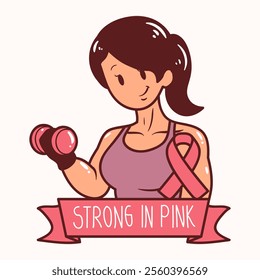 Breast cancer awareness strong in pink illustration